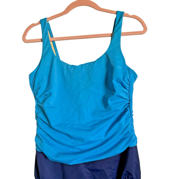 Lands End Sz 12 One Piece Tank Swimsuit Ruched Support Simming Beach Cruise - Picture 4 of 9